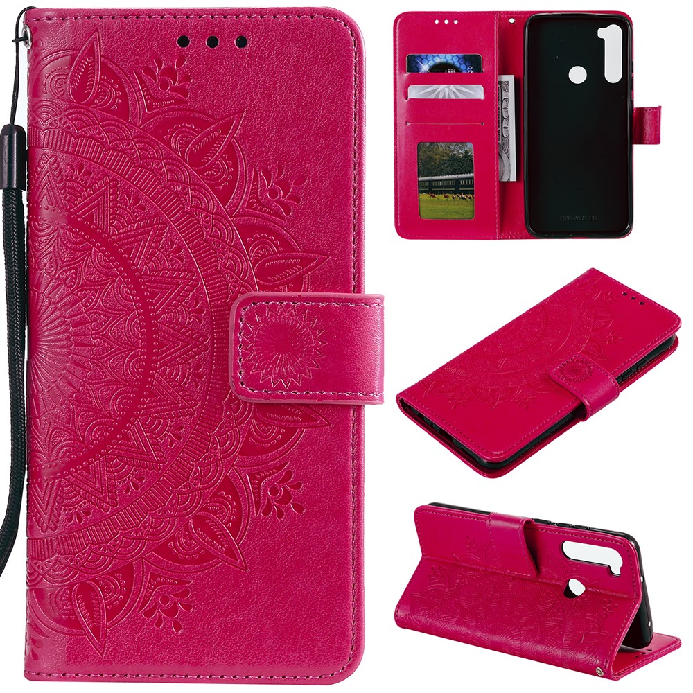 Imprint Flower Leather Wallet Case Cover for Xiaomi Redmi Note 8 - Rose-1