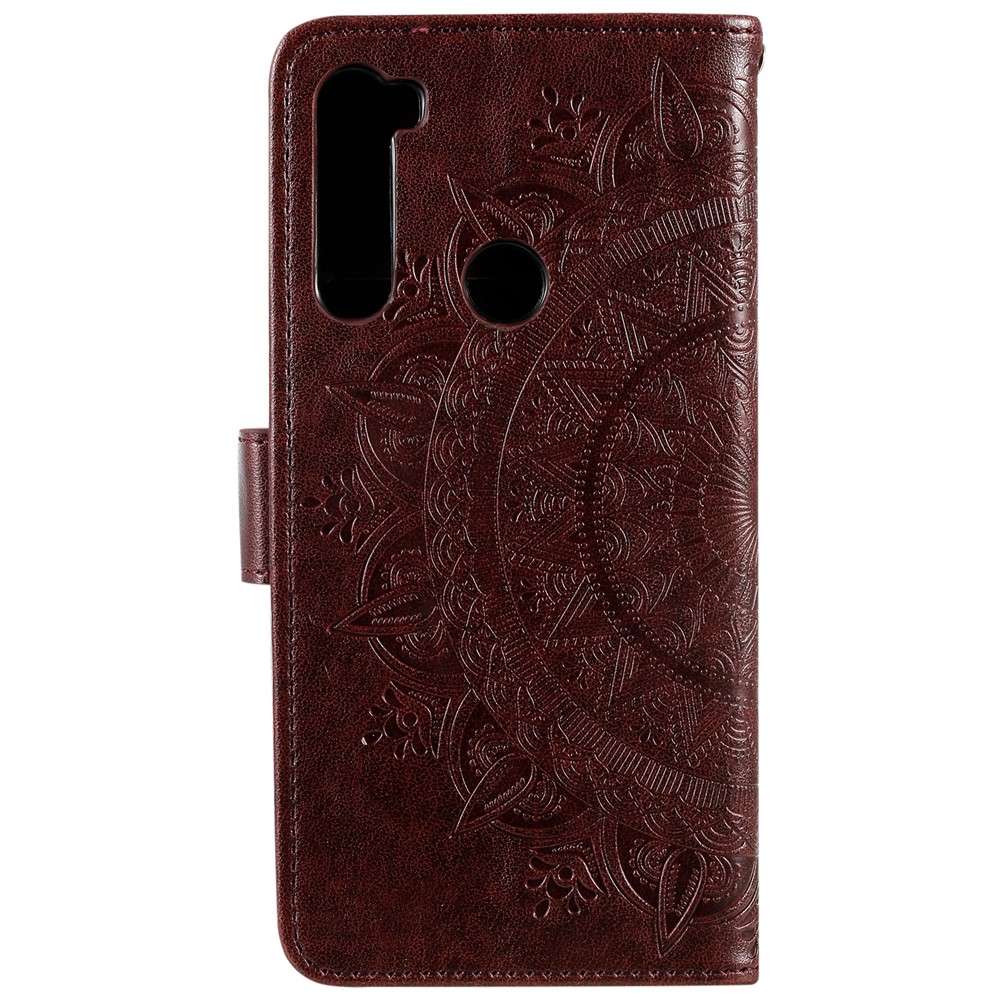 Couverture de Boîtier de Portefeuille en Cuir de Fleur D'empreinte Pour Xiaomi Redmi Note 8 - Café