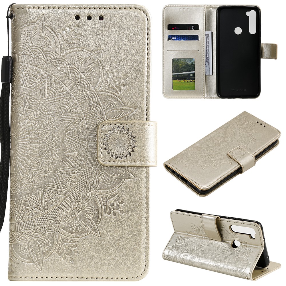 Imprint Flower Leather Wallet Case Cover for Xiaomi Redmi Note 8 - Gold-1