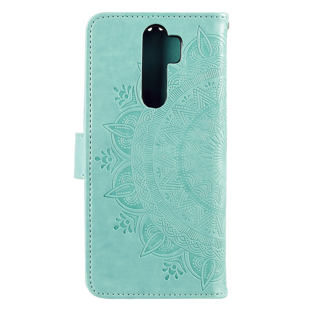 Imprint Flower Leather Wallet Phone Casing for Xiaomi Redmi Note 8 Pro - Cyan-3
