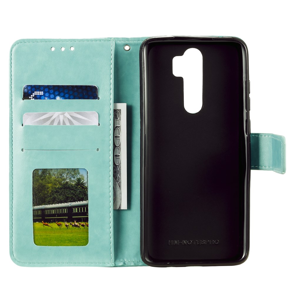 Imprint Flower Leather Wallet Phone Casing for Xiaomi Redmi Note 8 Pro - Cyan-4