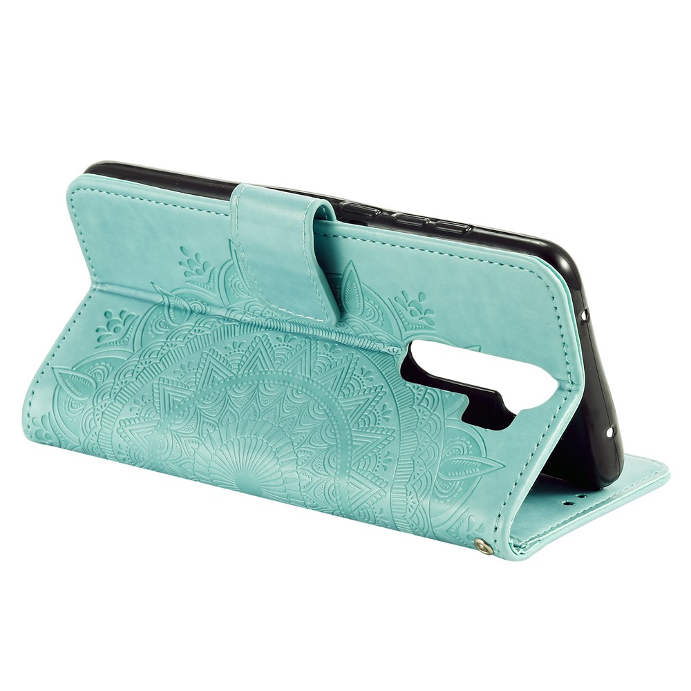 Imprint Flower Leather Wallet Phone Casing for Xiaomi Redmi Note 8 Pro - Cyan-5