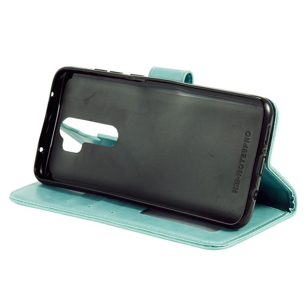 Imprint Flower Leather Wallet Phone Casing for Xiaomi Redmi Note 8 Pro - Cyan-6