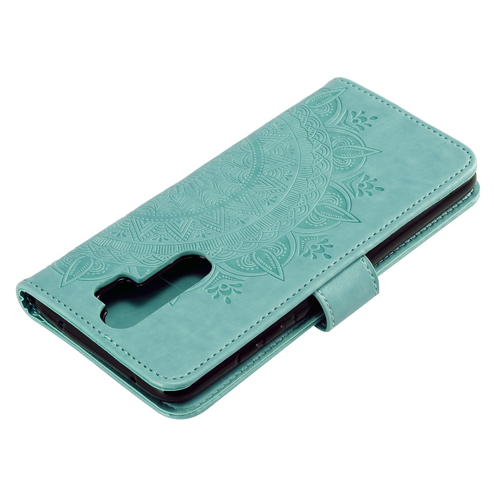 Imprint Flower Leather Wallet Phone Casing for Xiaomi Redmi Note 8 Pro - Cyan-8