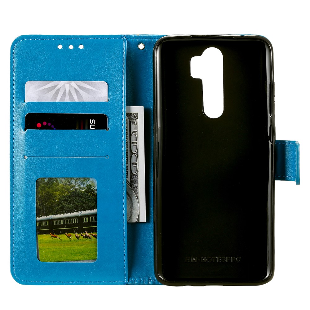 Imprint Flower Leather Wallet Phone Casing for Xiaomi Redmi Note 8 Pro - Blue-4