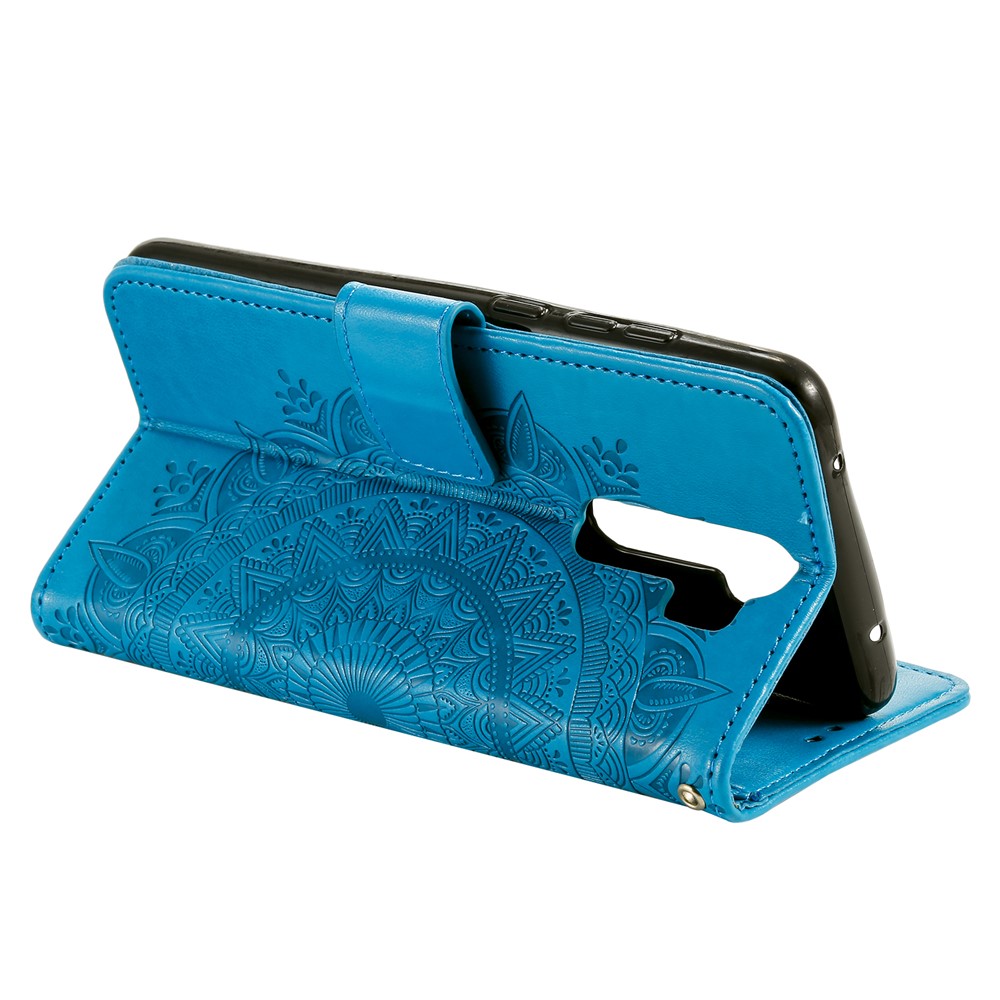 Imprint Flower Leather Wallet Phone Casing for Xiaomi Redmi Note 8 Pro - Blue-5