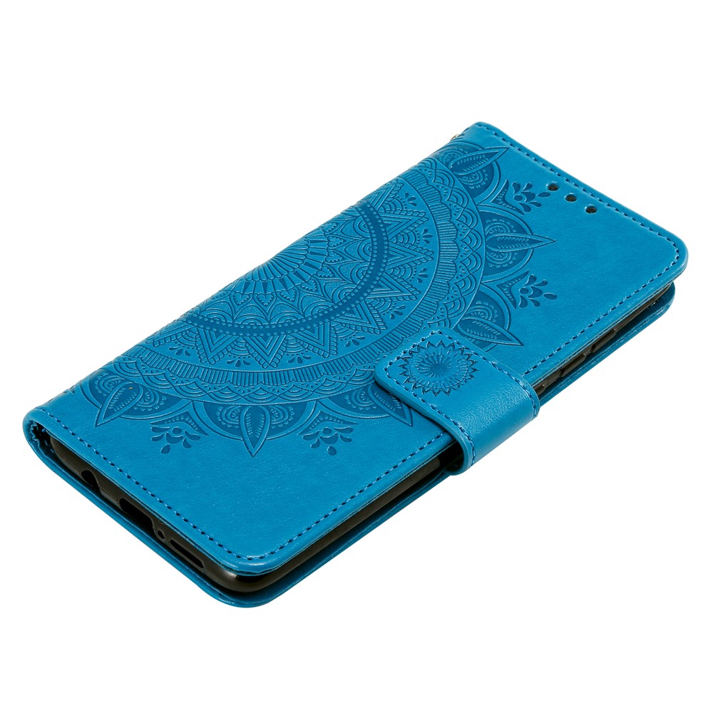 Imprint Flower Leather Wallet Phone Casing for Xiaomi Redmi Note 8 Pro - Blue-7