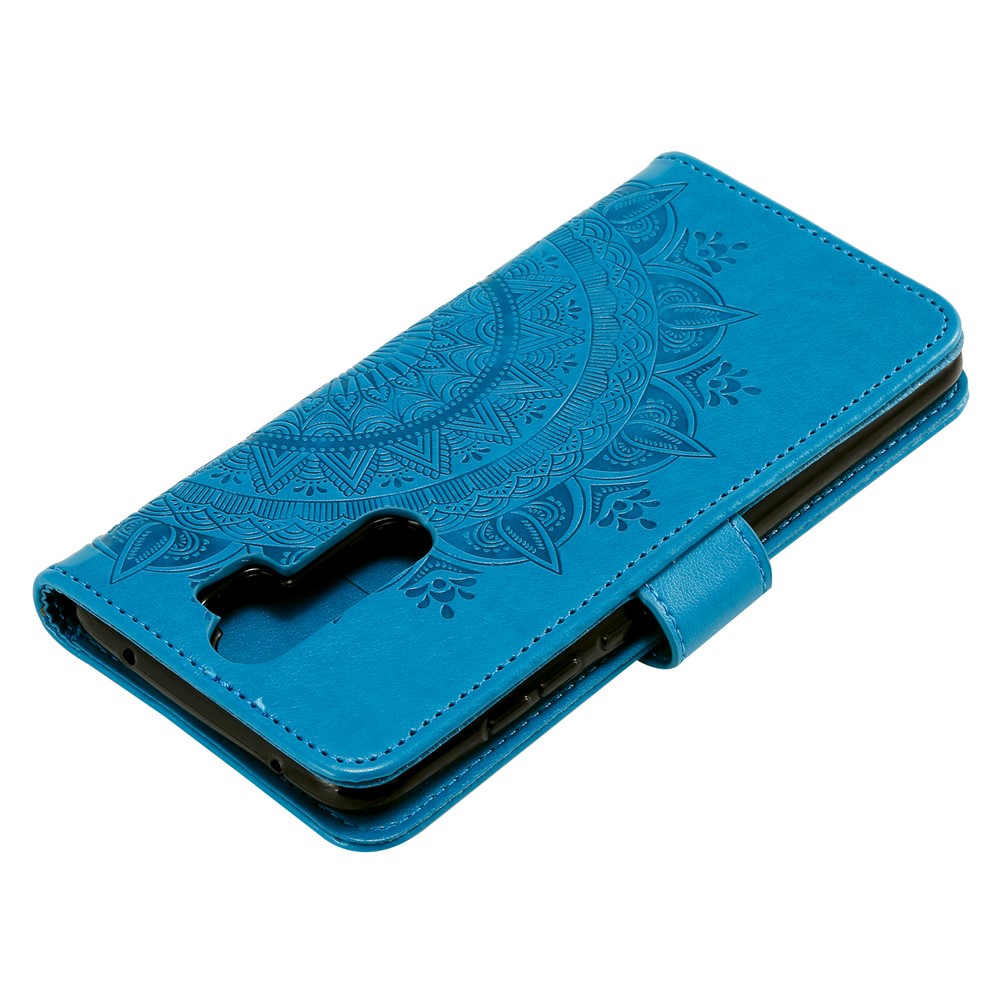 Imprint Flower Leather Wallet Phone Casing for Xiaomi Redmi Note 8 Pro - Blue-8