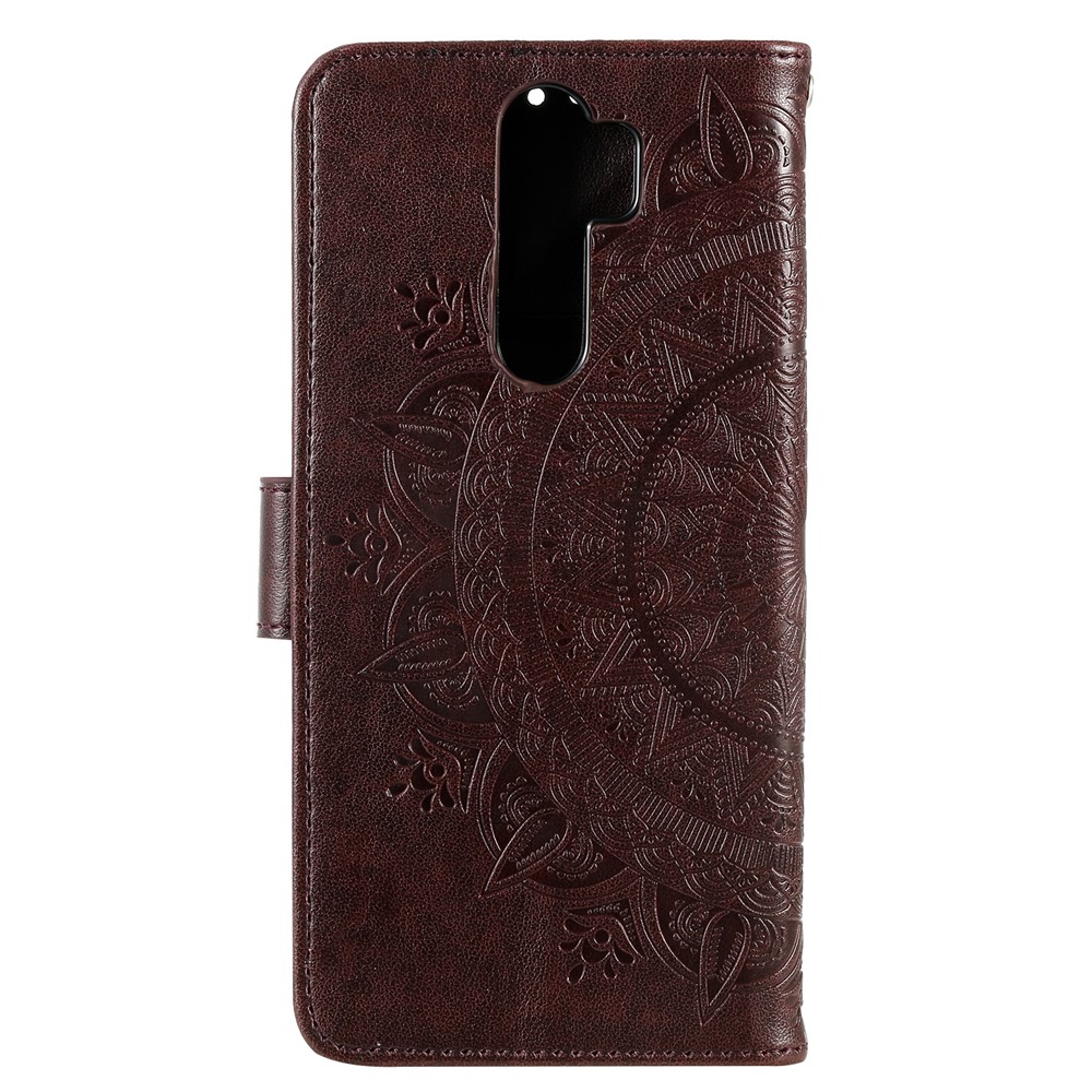 Imprint Flower Leather Wallet Phone Casing for Xiaomi Redmi Note 8 Pro - Brown-3