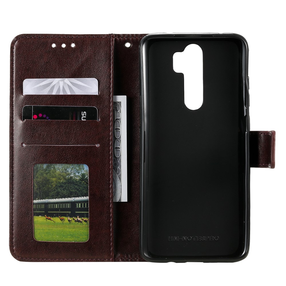 Imprint Flower Leather Wallet Phone Casing for Xiaomi Redmi Note 8 Pro - Brown-4