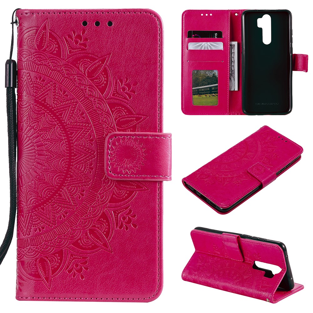 Imprint Flower Leather Wallet Phone Casing for Xiaomi Redmi Note 8 Pro - Rose-1