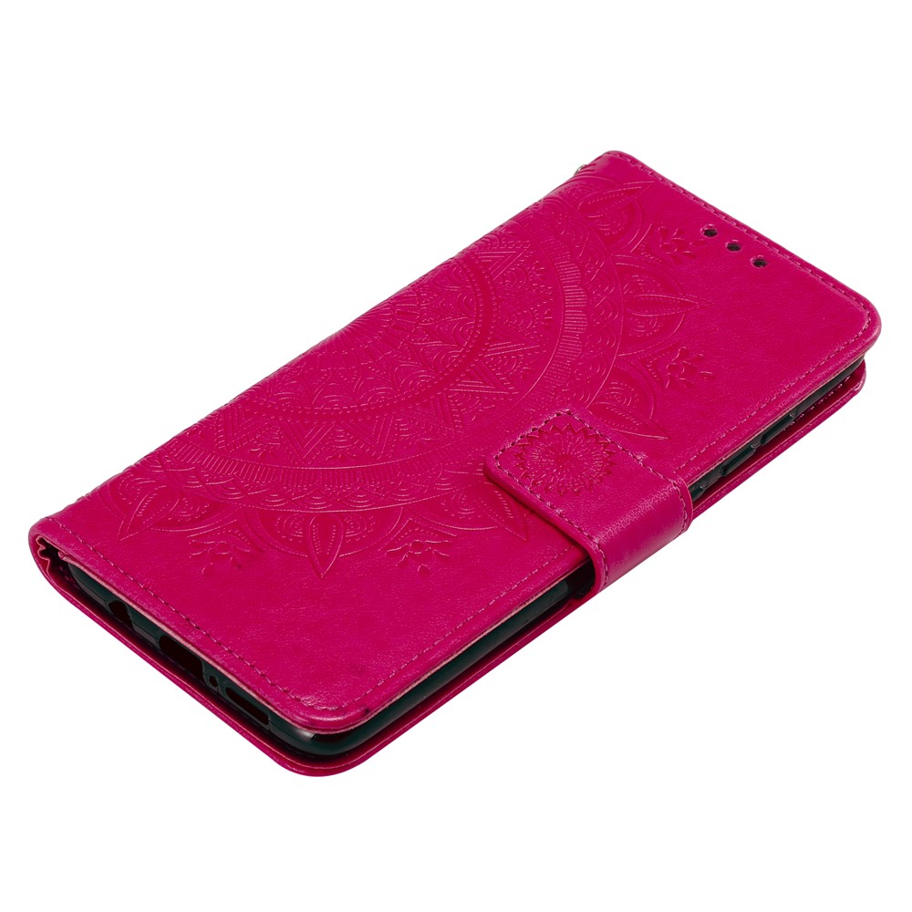 Imprint Flower Leather Wallet Phone Casing for Xiaomi Redmi Note 8 Pro - Rose-7