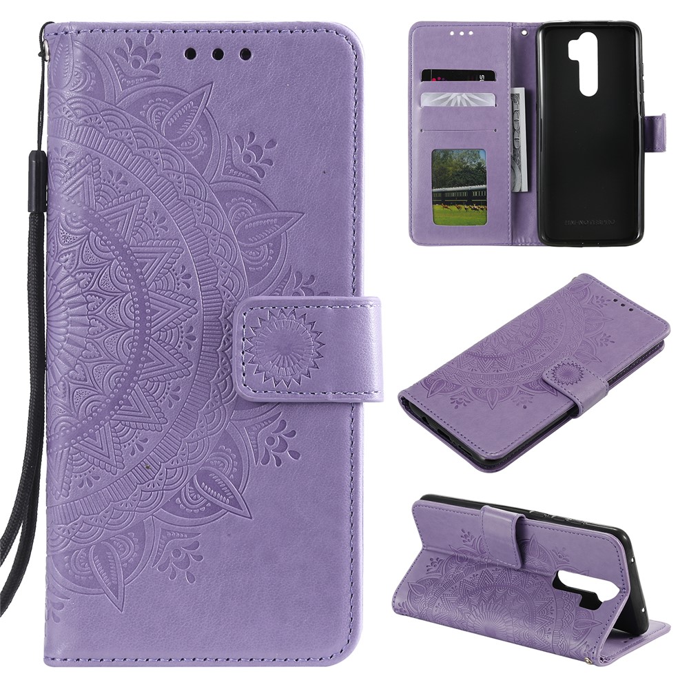 Imprint Flower Leather Wallet Phone Casing for Xiaomi Redmi Note 8 Pro - Purple-1