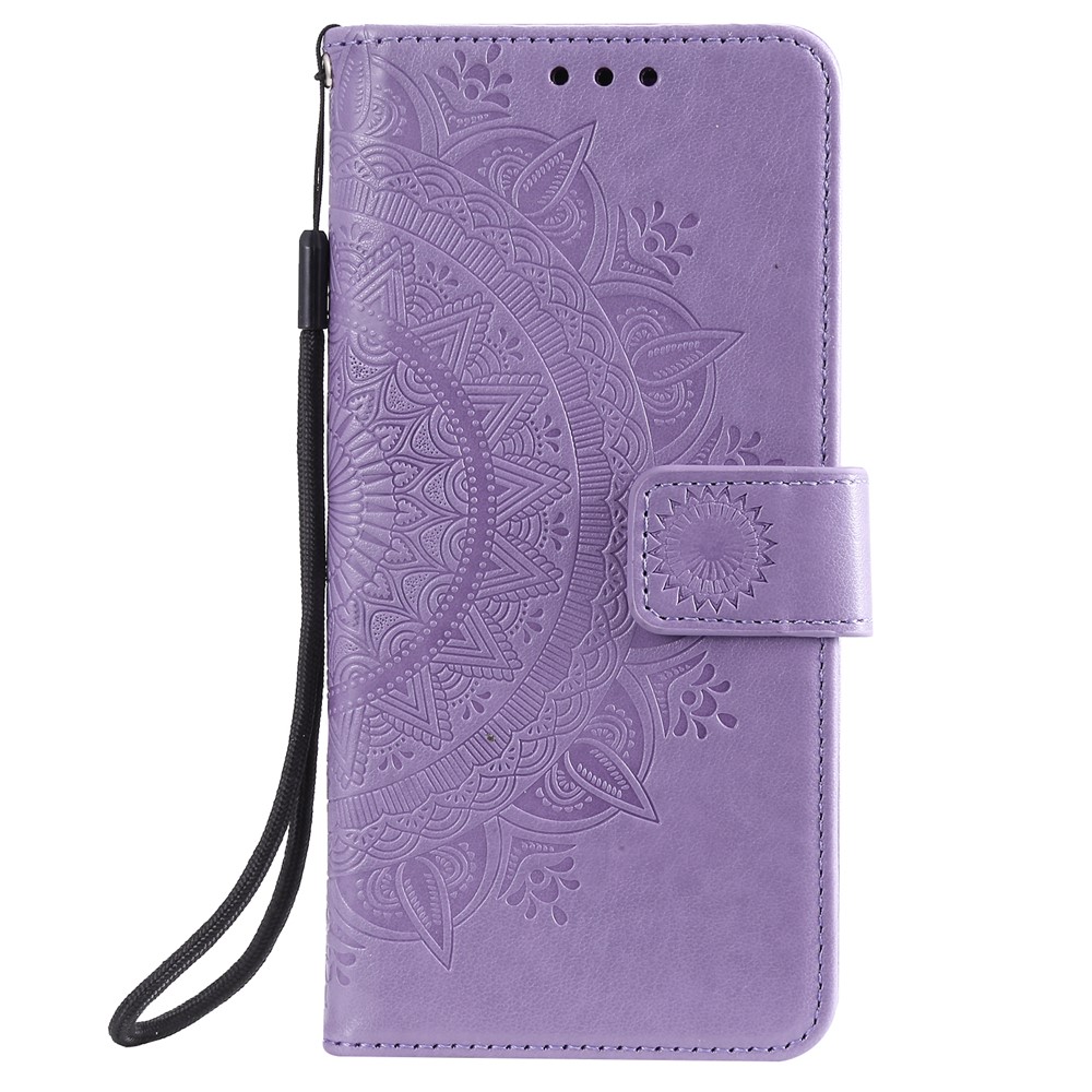 Imprint Flower Leather Wallet Phone Casing for Xiaomi Redmi Note 8 Pro - Purple-2