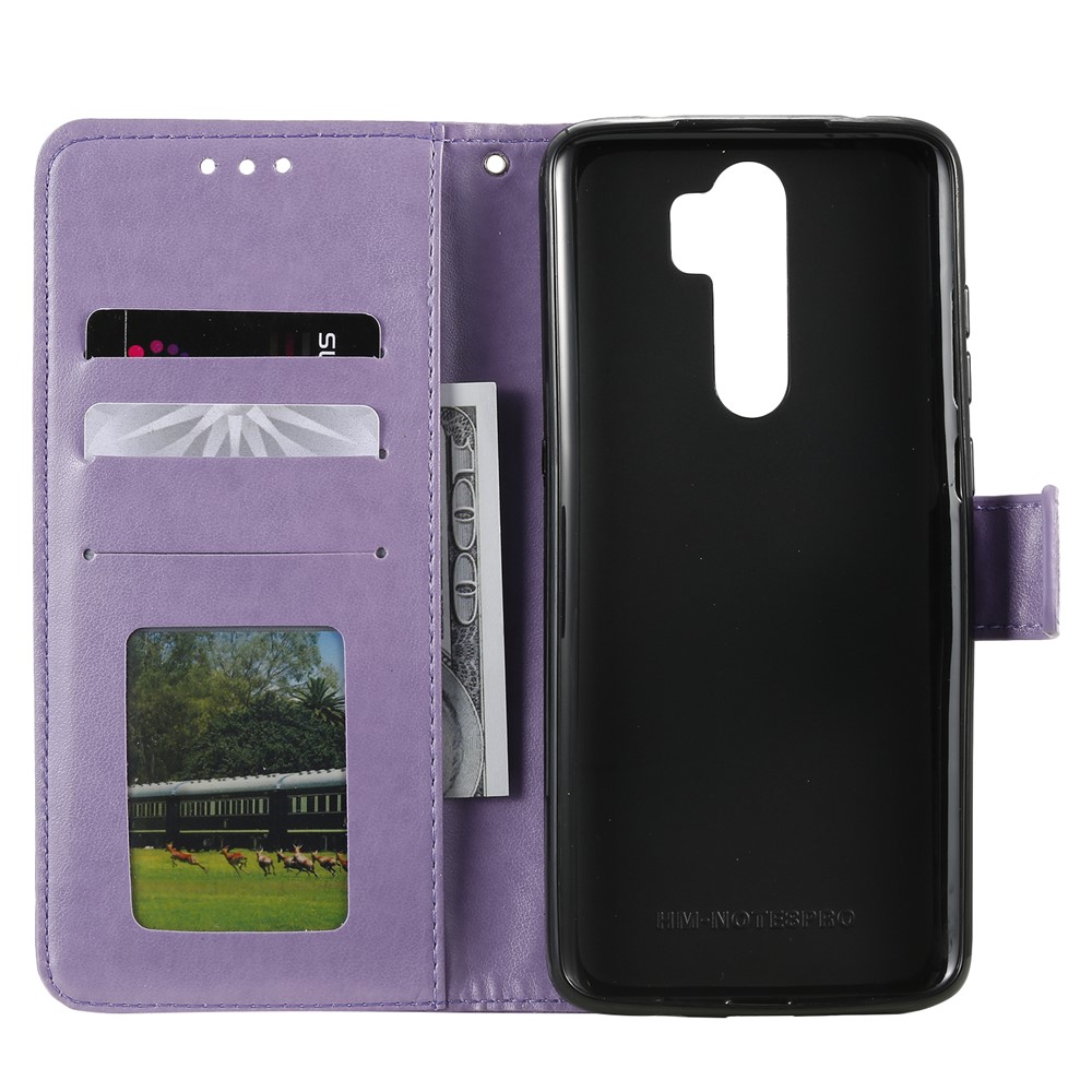 Imprint Flower Leather Wallet Phone Casing for Xiaomi Redmi Note 8 Pro - Purple-4