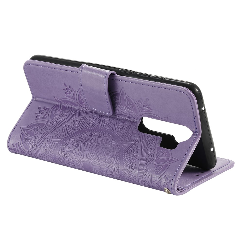 Imprint Flower Leather Wallet Phone Casing for Xiaomi Redmi Note 8 Pro - Purple-5