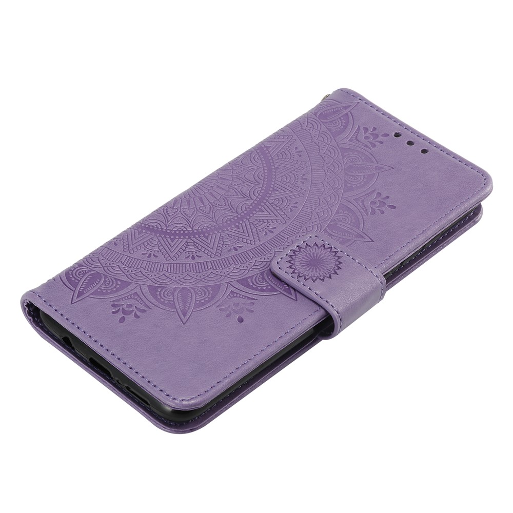 Imprint Flower Leather Wallet Phone Casing for Xiaomi Redmi Note 8 Pro - Purple-7