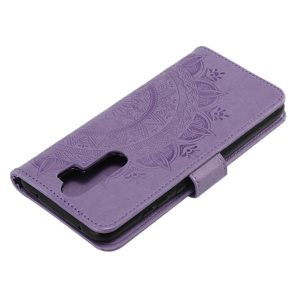 Imprint Flower Leather Wallet Phone Casing for Xiaomi Redmi Note 8 Pro - Purple-8