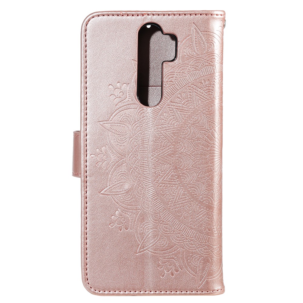 Imprint Flower Leather Wallet Phone Casing for Xiaomi Redmi Note 8 Pro - Rose Gold-3