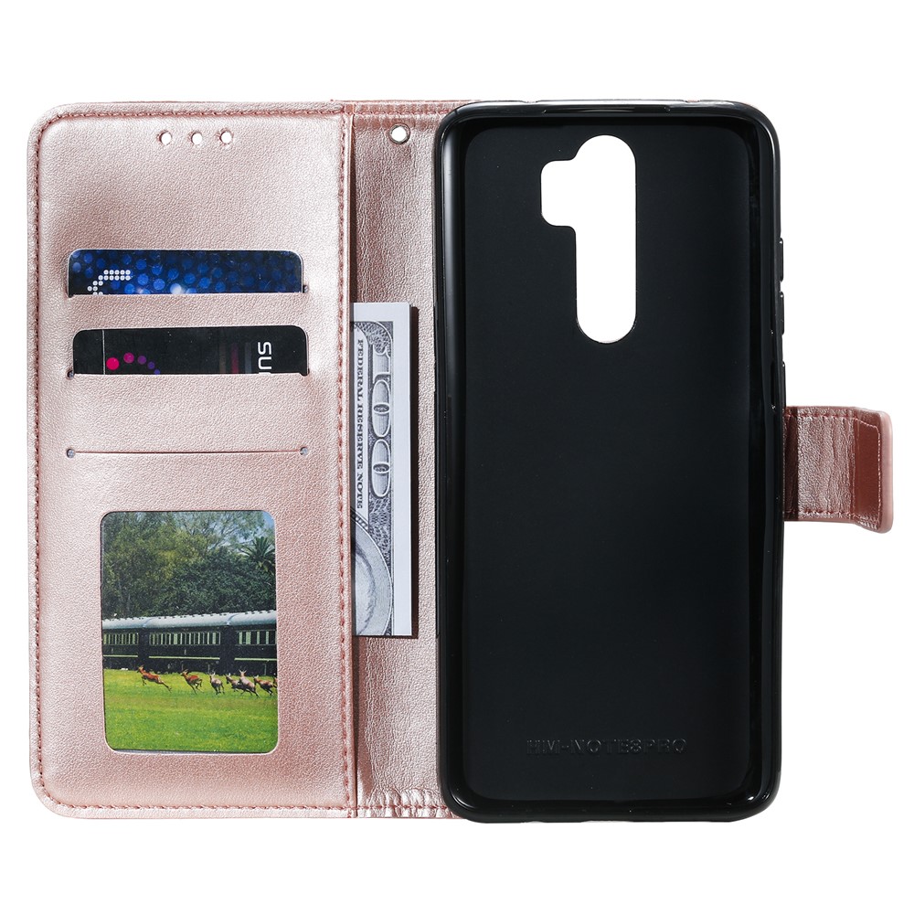 Imprint Flower Leather Wallet Phone Casing for Xiaomi Redmi Note 8 Pro - Rose Gold-4