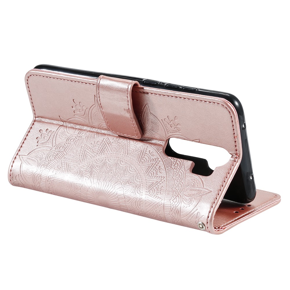 Imprint Flower Leather Wallet Phone Casing for Xiaomi Redmi Note 8 Pro - Rose Gold-5