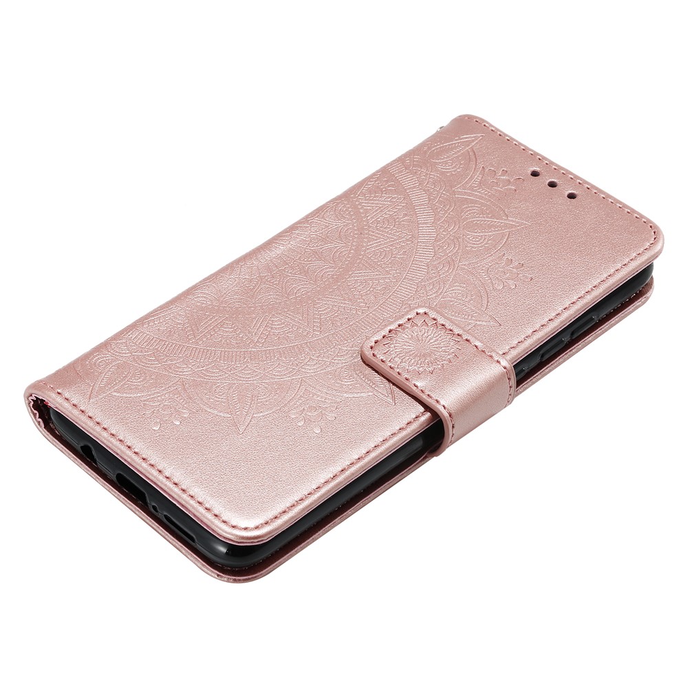 Imprint Flower Leather Wallet Phone Casing for Xiaomi Redmi Note 8 Pro - Rose Gold-7