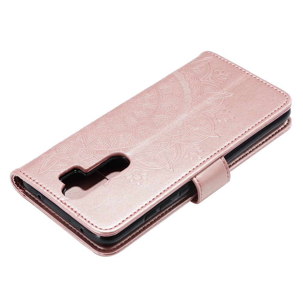 Imprint Flower Leather Wallet Phone Casing for Xiaomi Redmi Note 8 Pro - Rose Gold-8