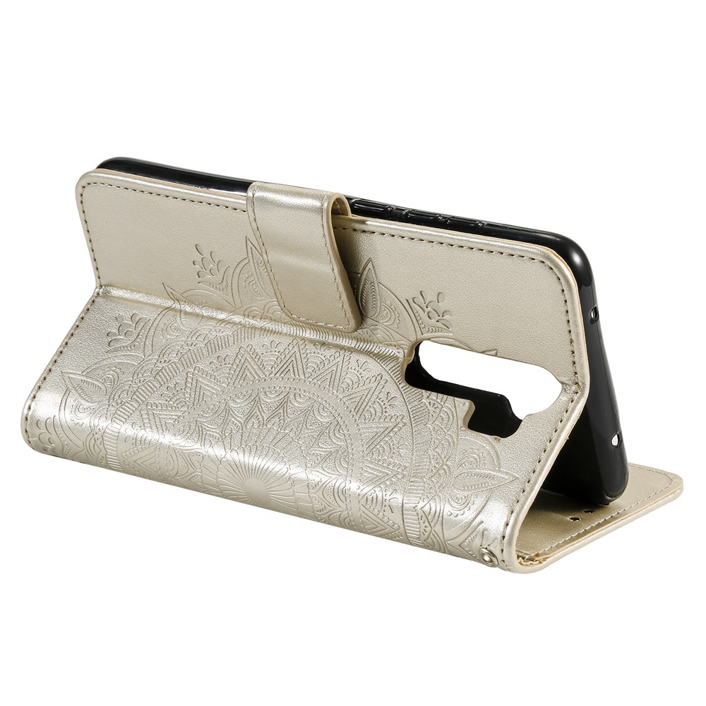 Imprint Flower Leather Wallet Phone Casing for Xiaomi Redmi Note 8 Pro - Gold-5
