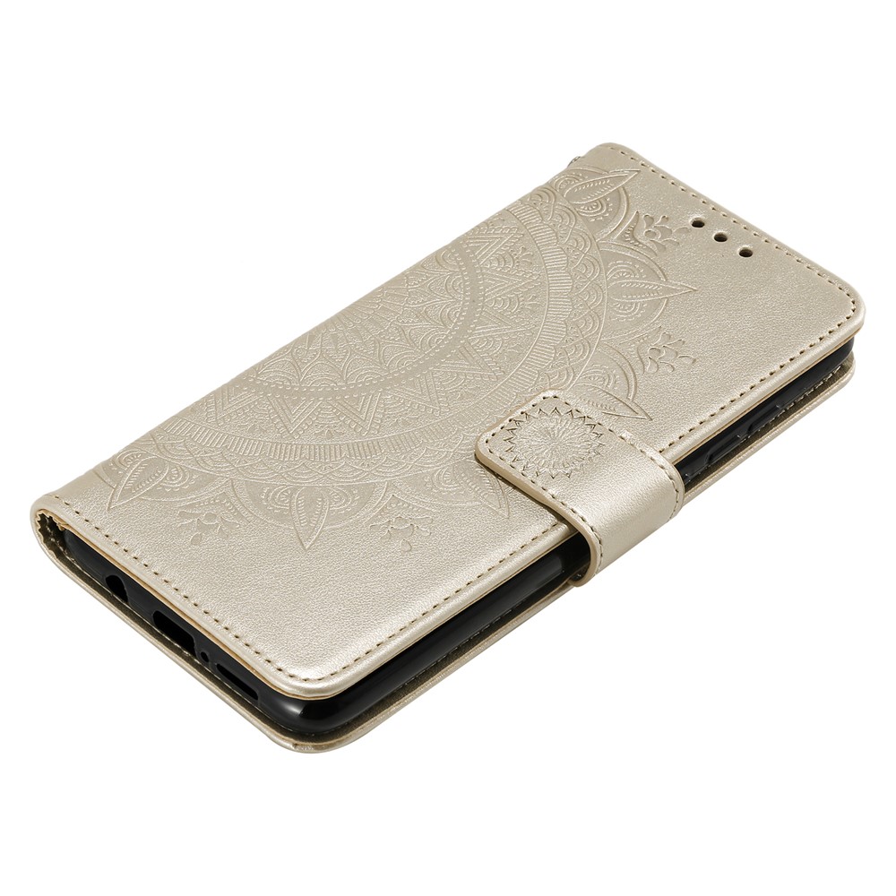 Imprint Flower Leather Wallet Phone Casing for Xiaomi Redmi Note 8 Pro - Gold-7