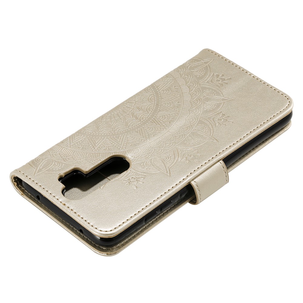 Imprint Flower Leather Wallet Phone Casing for Xiaomi Redmi Note 8 Pro - Gold-8