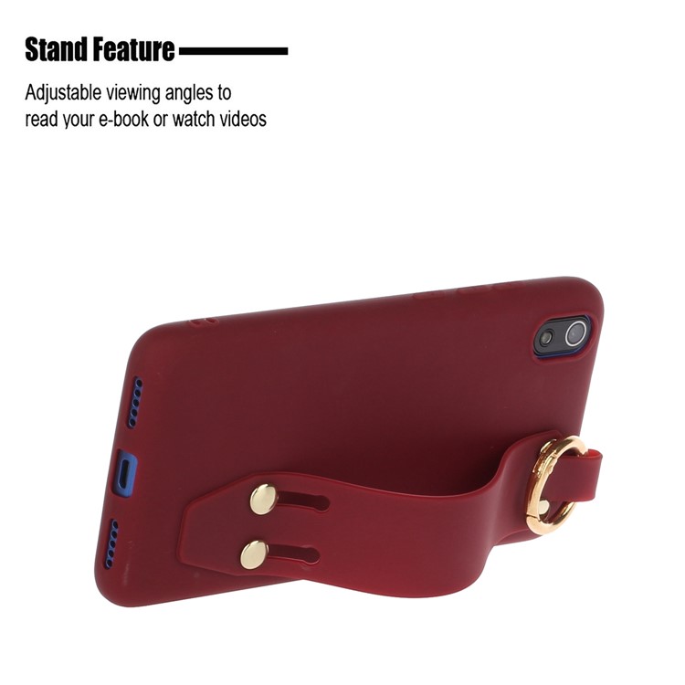 Matte Hand Strap Stand TPU Shell Casing for Xiaomi Redmi 7A - Wine Red-2