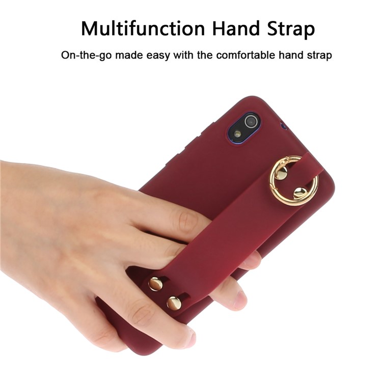 Matte Hand Strap Stand TPU Shell Casing for Xiaomi Redmi 7A - Wine Red-3