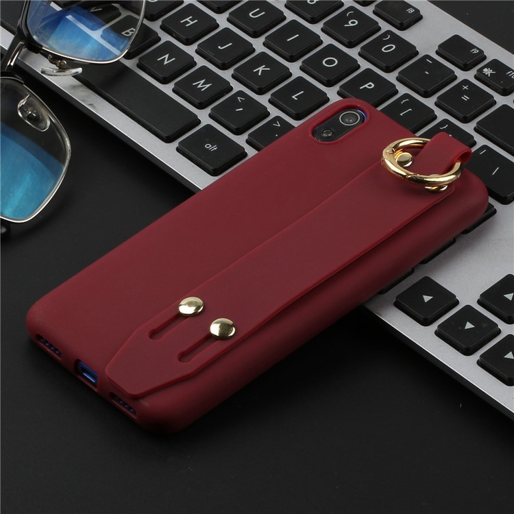 Matte Hand Strap Stand TPU Shell Casing for Xiaomi Redmi 7A - Wine Red-4