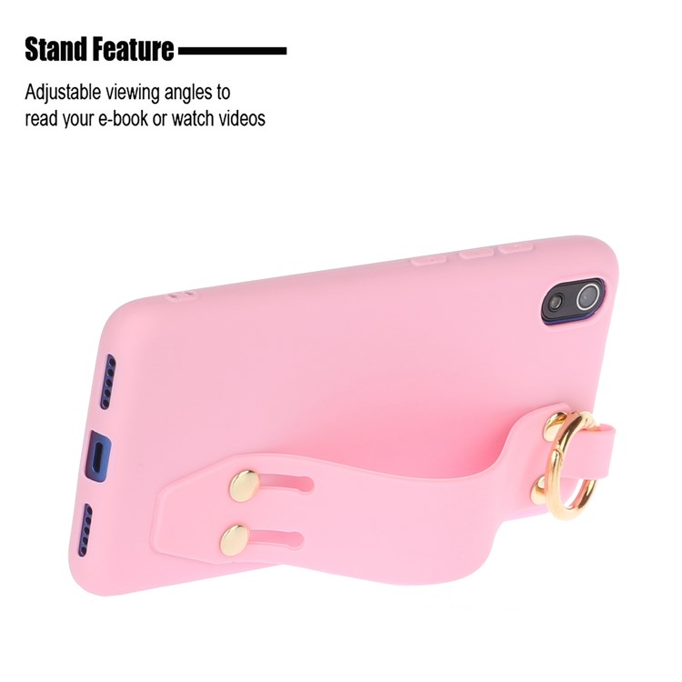 Matte Hand Strap Stand TPU Shell Casing for Xiaomi Redmi 7A - Light Pink-2