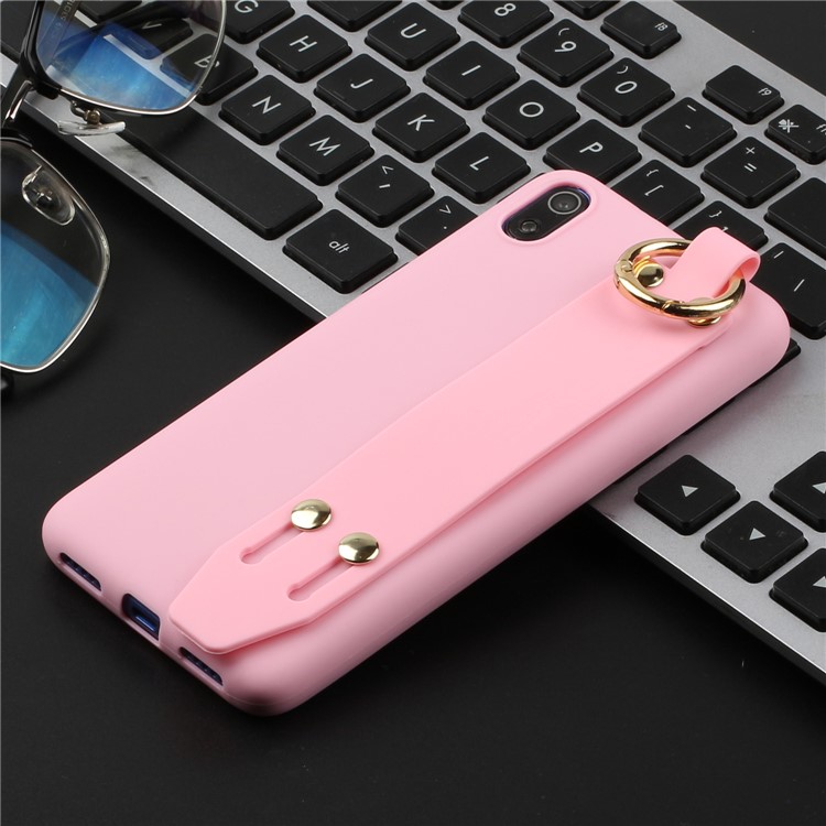 Matte Hand Strap Stand TPU Shell Casing for Xiaomi Redmi 7A - Light Pink-4