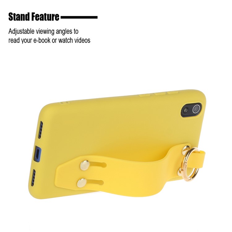 Matte Hand Strap Stand TPU Shell Casing for Xiaomi Redmi 7A - Yellow-2