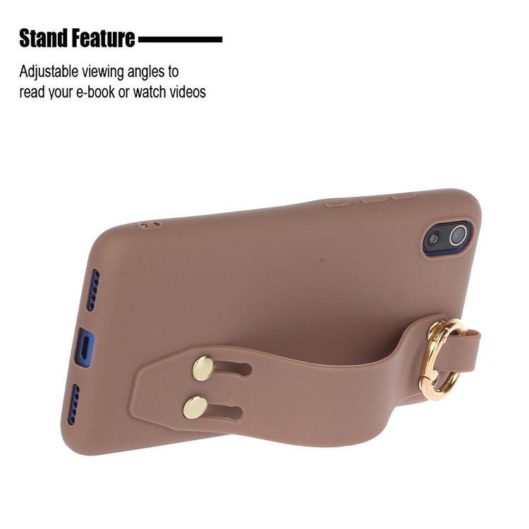 Matte Hand Strap Stand TPU Shell Casing for Xiaomi Redmi 7A - Brown-2