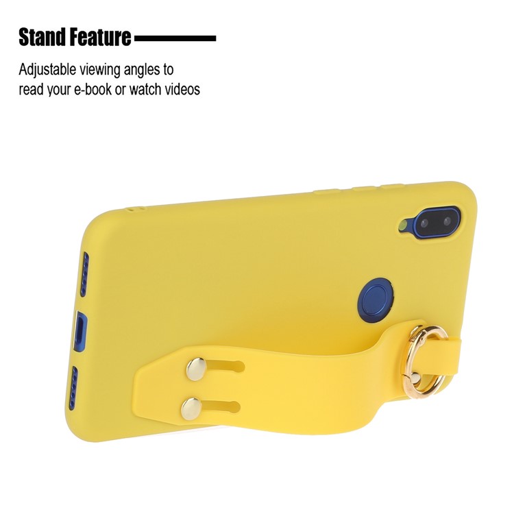 Matte Hand Strap Stand TPU Case for Xiaomi Redmi Note 7 / Note 7 Pro (India) / Note 7S - Yellow-2