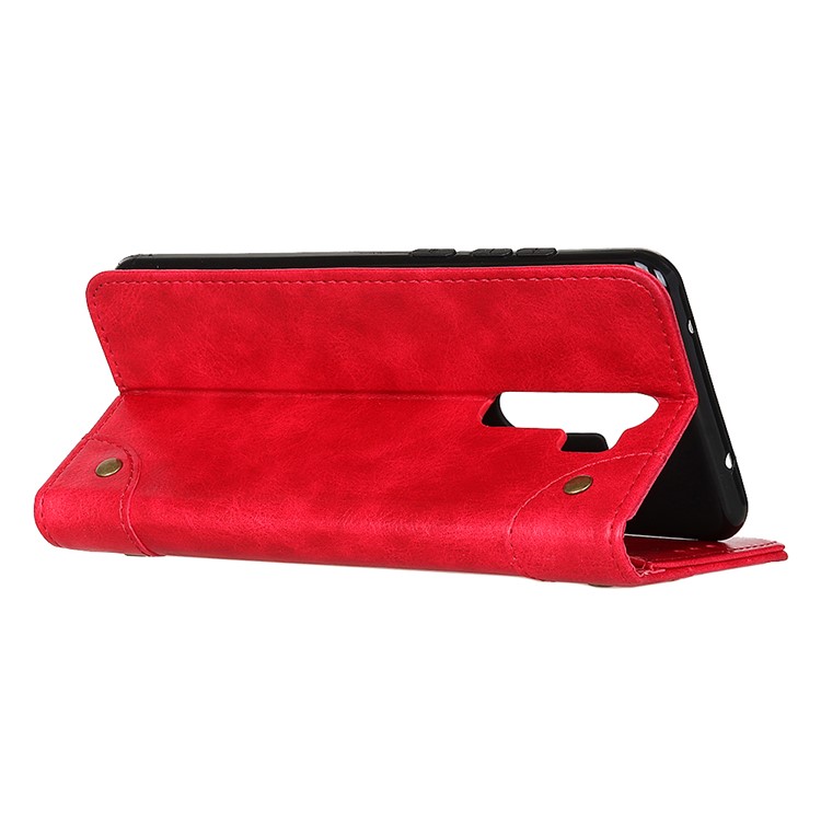 Crazy Horse Auto-absorbed Split Leather Wallet Stand Phone Shell for Xiaomi Redmi Note 8 Pro - Red-4