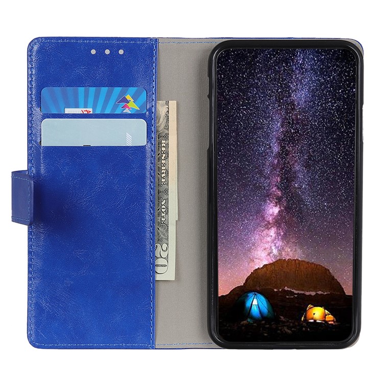 Crazy Horse Leather Wallet Case for Xiaomi Redmi Note 8 Pro - Blue-9