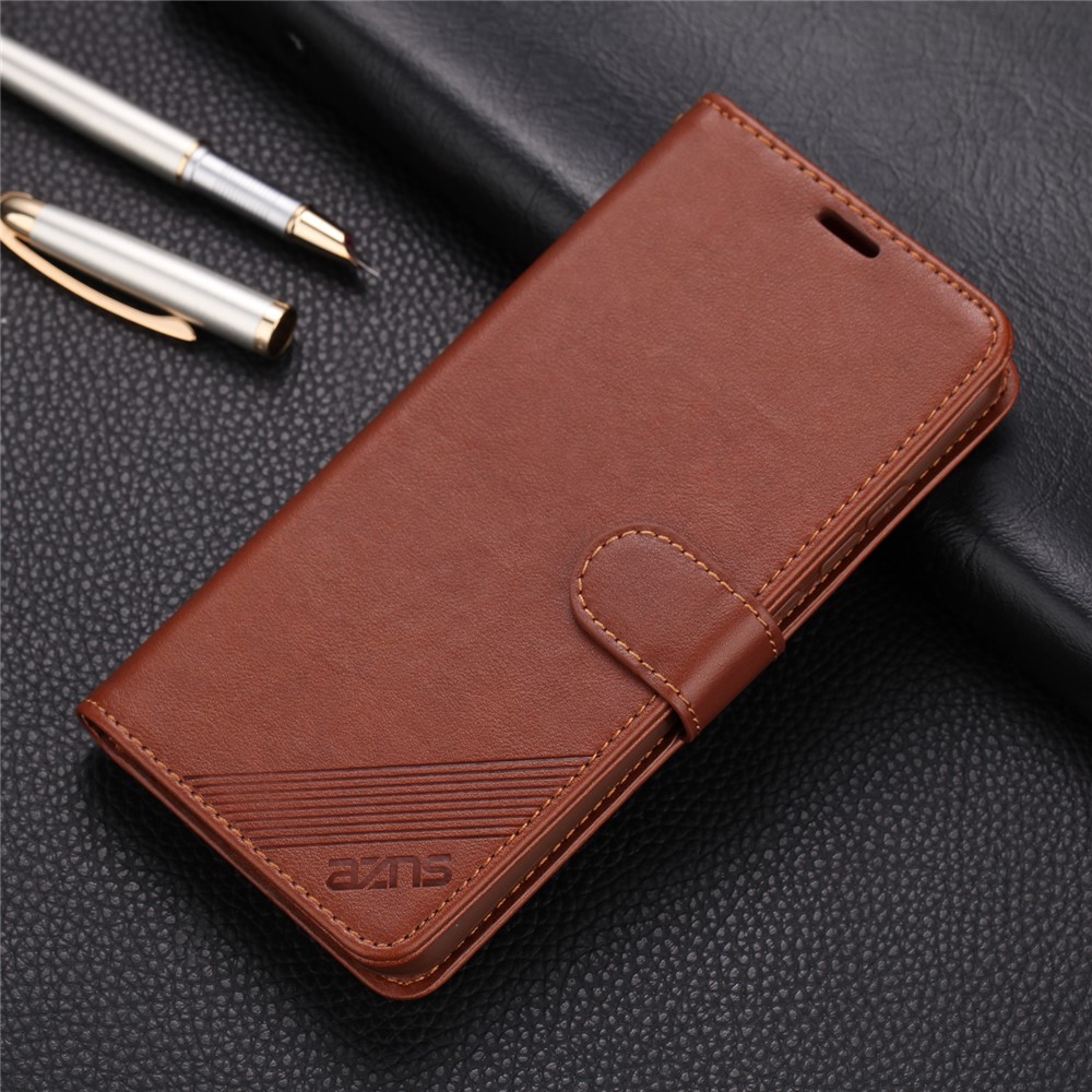 AZNS Stand Leather Wallet Case for Xiaomi Redmi Note 8 - Coffee-1