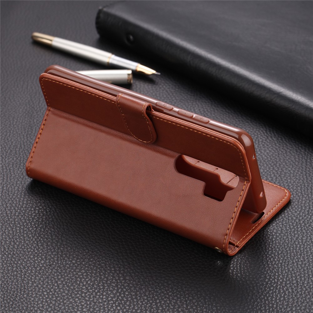 AZNS PU Leather Wallet Stand Case for Xiaomi Redmi Note 8 Pro - Coffee-12