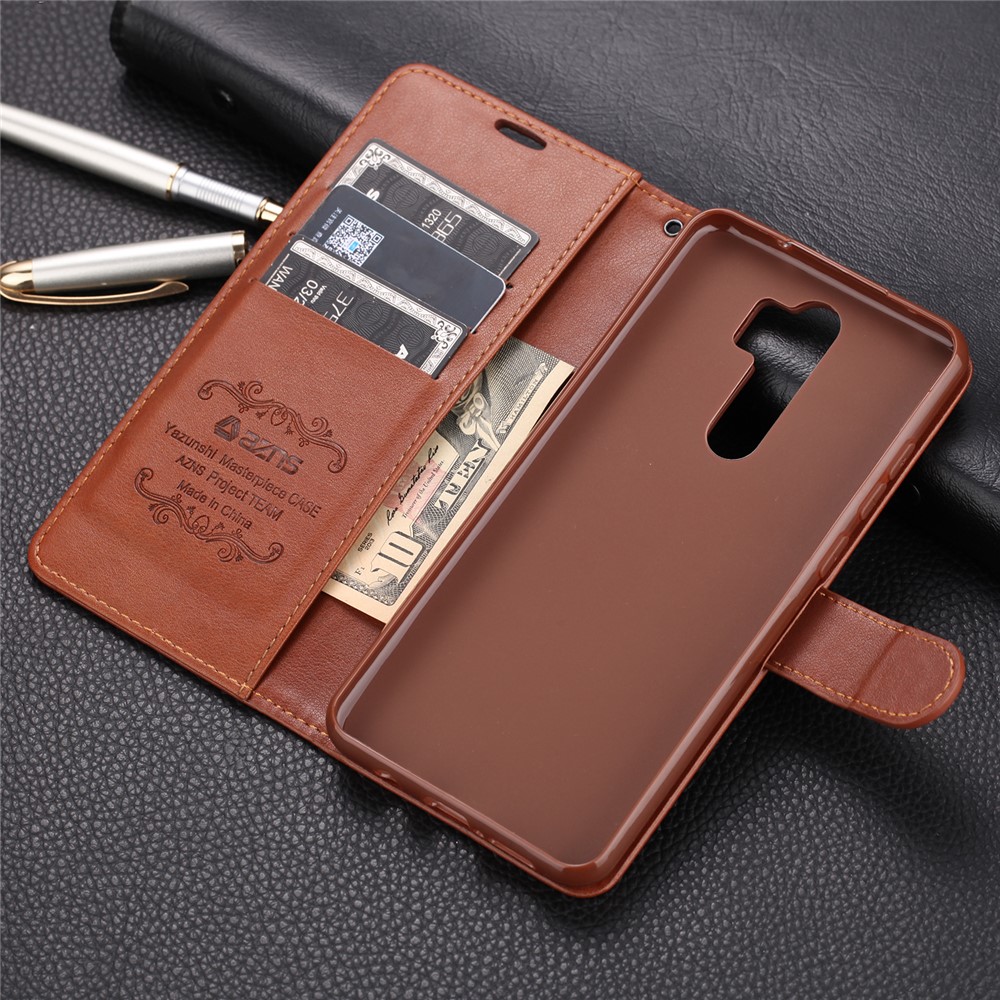 AZNS PU Leather Wallet Stand Case for Xiaomi Redmi Note 8 Pro - Coffee-13