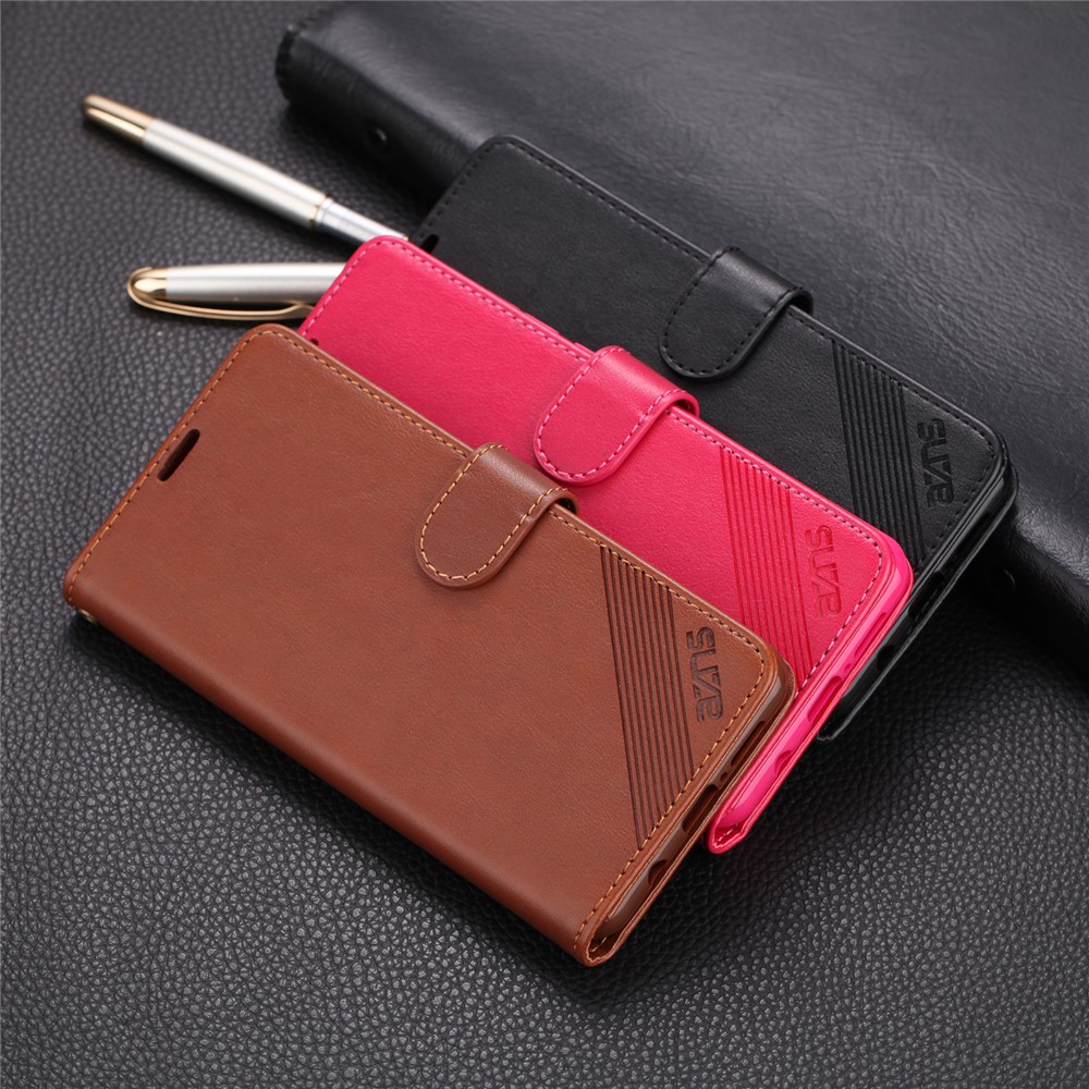 AZNS PU Leather Wallet Stand Case for Xiaomi Redmi Note 8 Pro - Coffee-14