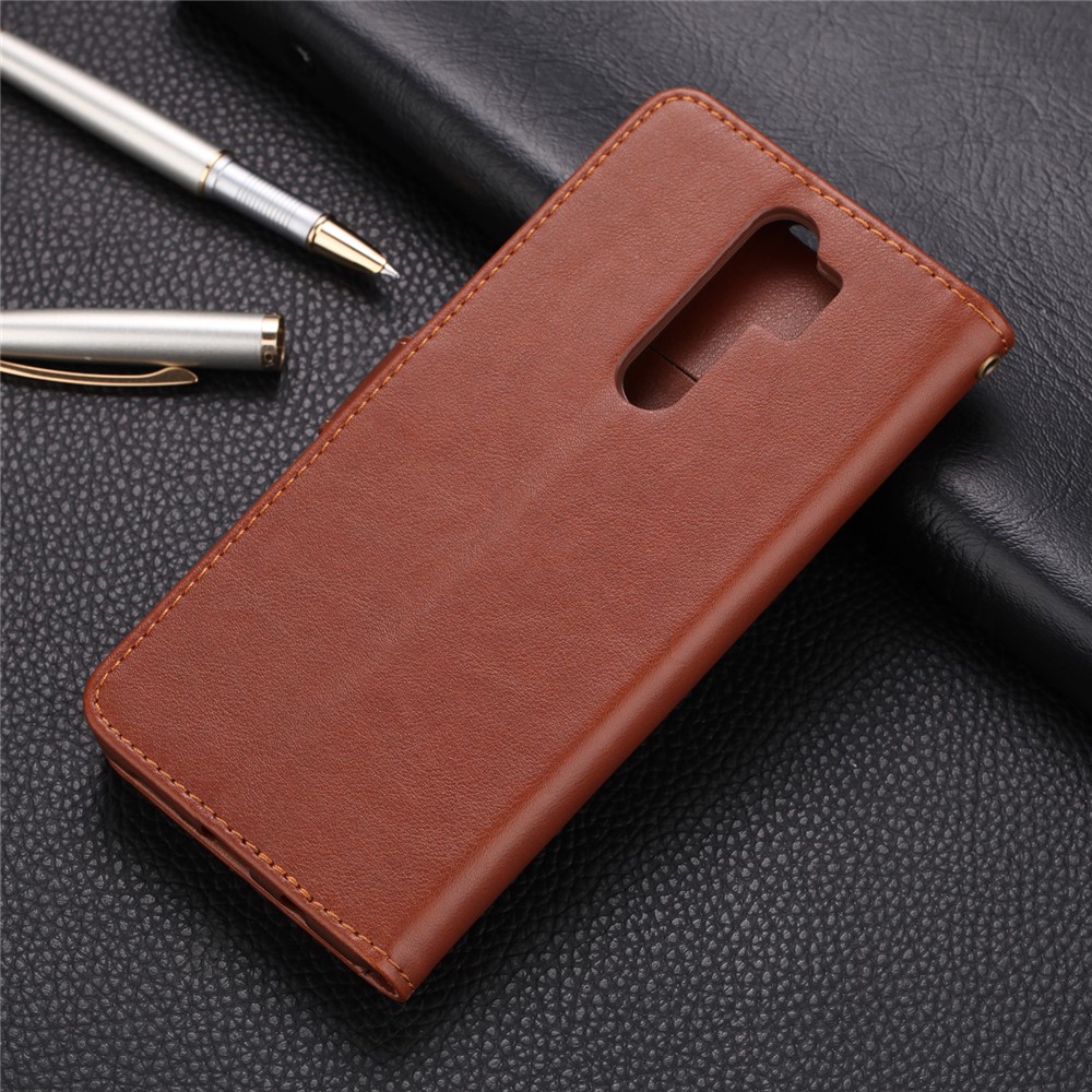 AZNS PU Leather Wallet Stand Case for Xiaomi Redmi Note 8 Pro - Coffee-2