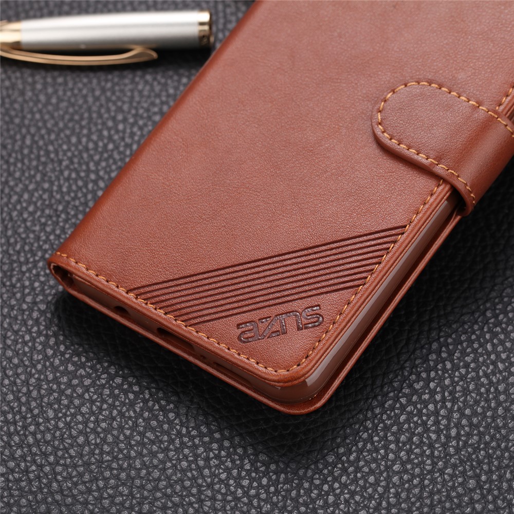 AZNS PU Leather Wallet Stand Case for Xiaomi Redmi Note 8 Pro - Coffee-5