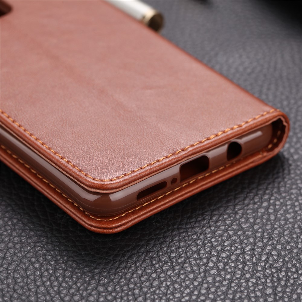 AZNS PU Leather Wallet Stand Case for Xiaomi Redmi Note 8 Pro - Coffee-6