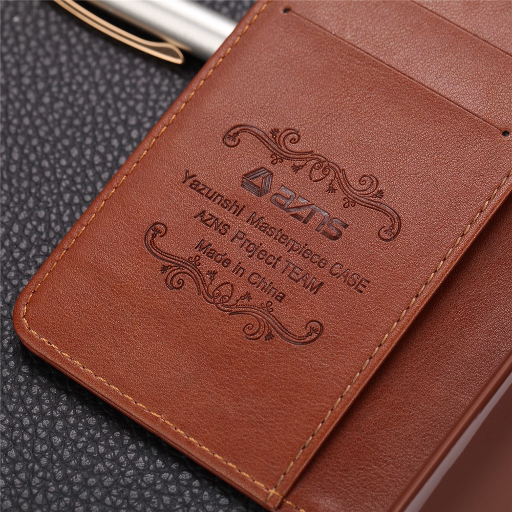 AZNS PU Leather Wallet Stand Case for Xiaomi Redmi Note 8 Pro - Coffee-9