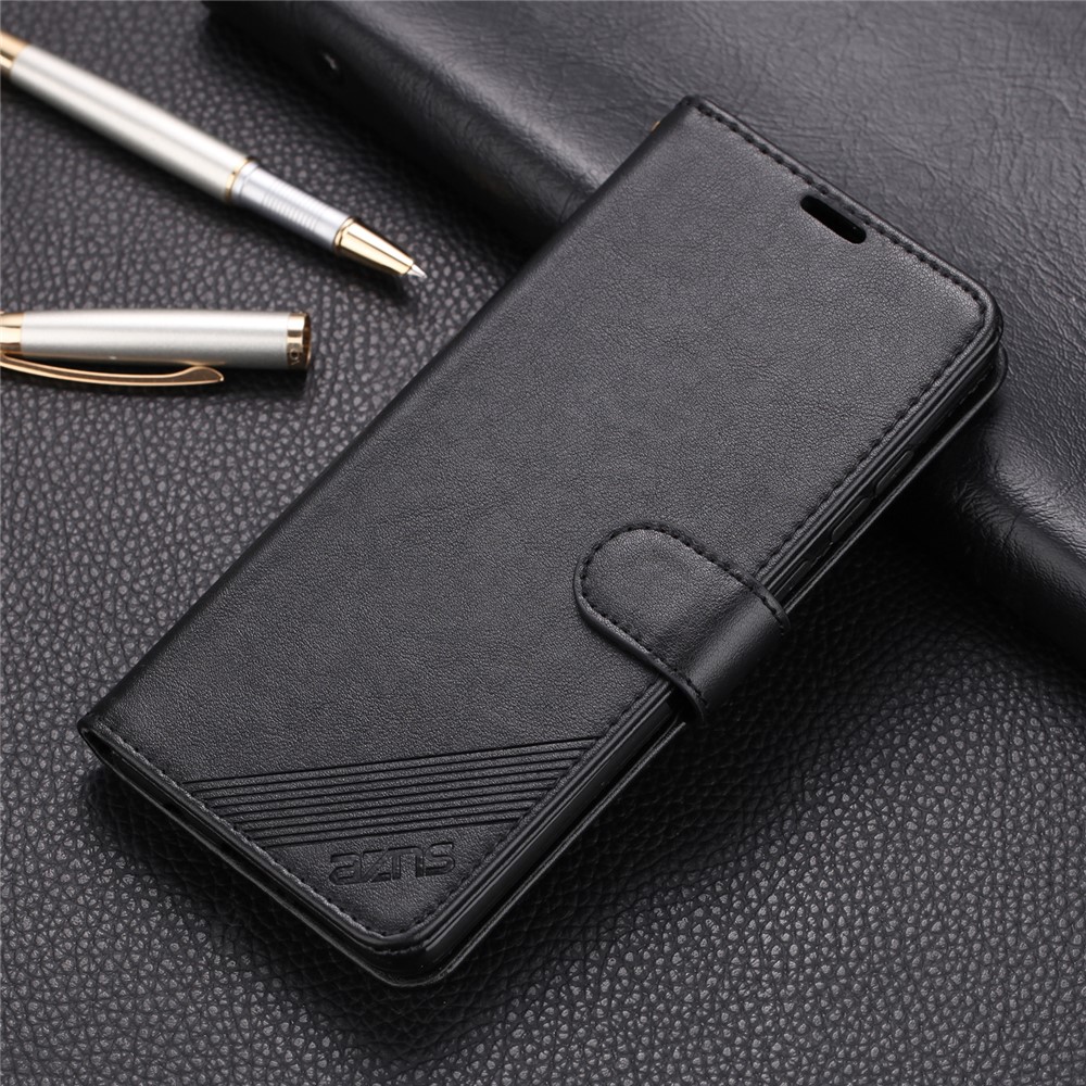 AZNS PU Leather Wallet Stand Case for Xiaomi Redmi Note 8 Pro - Black-1