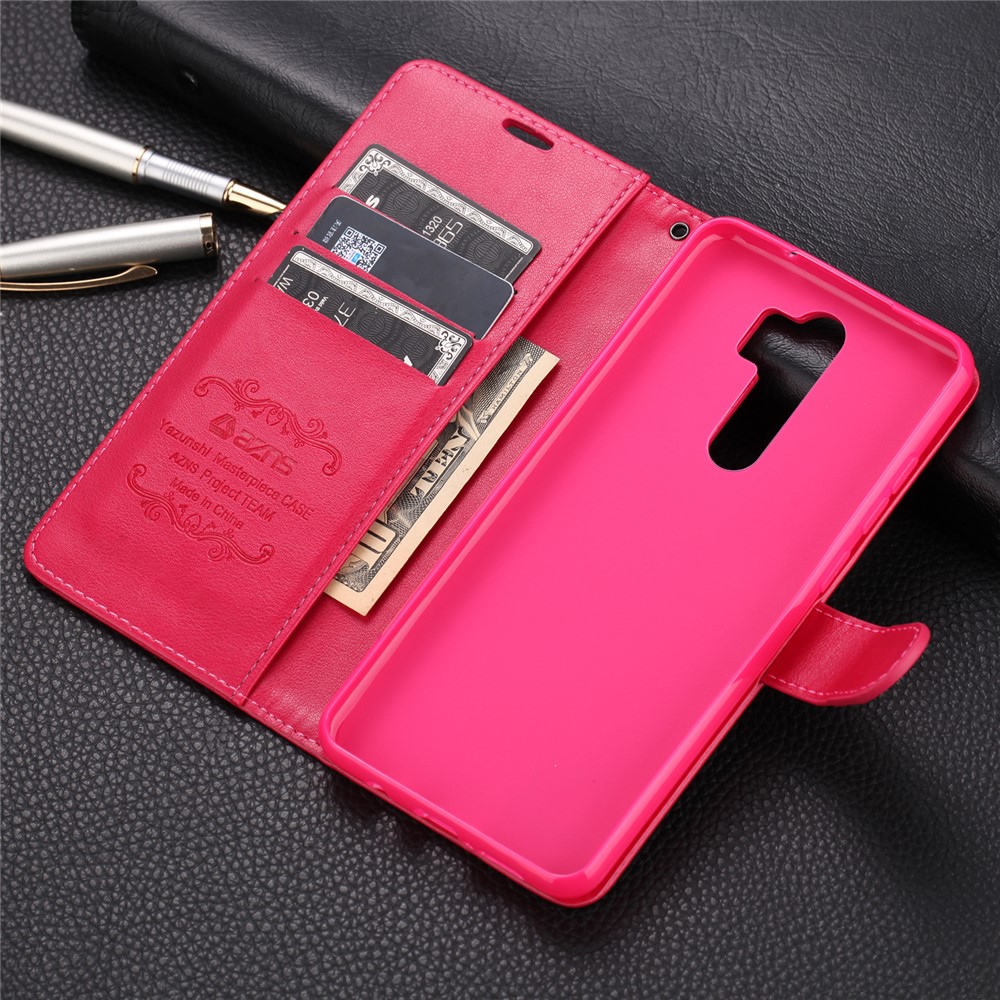 AZNS PU Leather Wallet Stand Case for Xiaomi Redmi Note 8 Pro - Rose-3